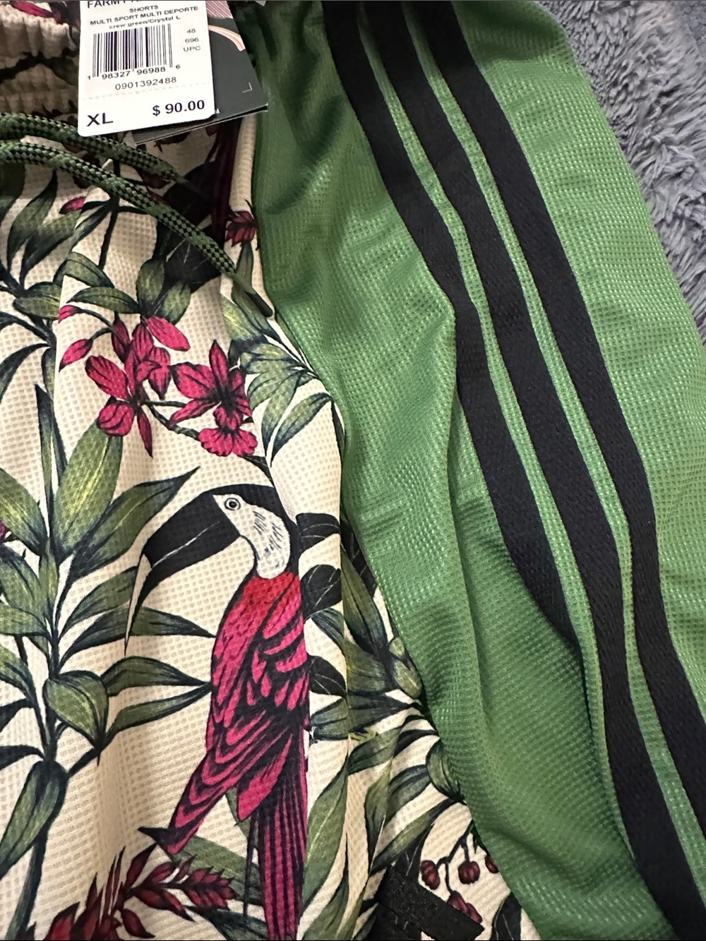 Adidas Farm Rio Tropical Parrot Print Athletic Shorts with Green Panels - XL - Picture 4 of 5